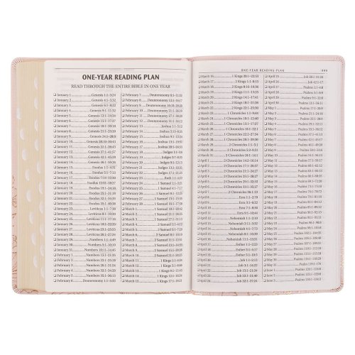 Whisper Pink Floral Faux Leather Large Print Thinline King James with Thumb Index