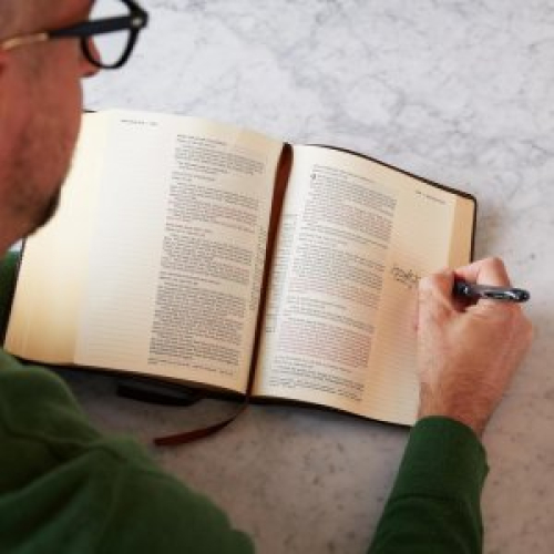 NKJV, Journal the Word Reference Bible (Brown Leathersoft over Board, Red Letter, Comfort Print)