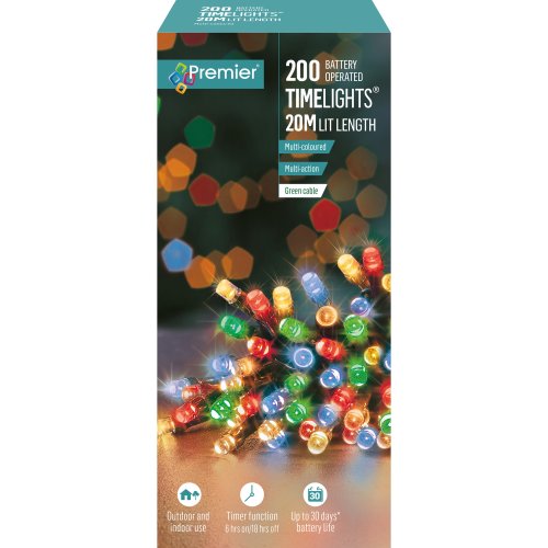 200 Multi-Action Battery Operated LED Lights with Timer in Multi-Colour