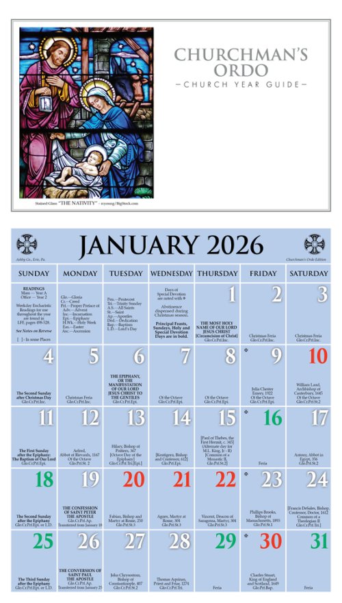 2026 Churchman's Ordo Kalendar: January 2026 Through December 2026