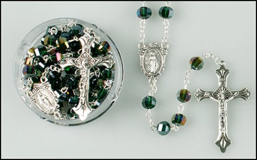 Green Facetted Glass Rosary