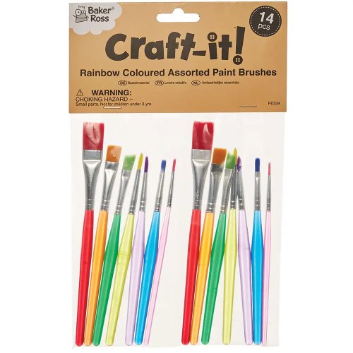 Rainbow Colours Paint Brushes (Pack of 14)