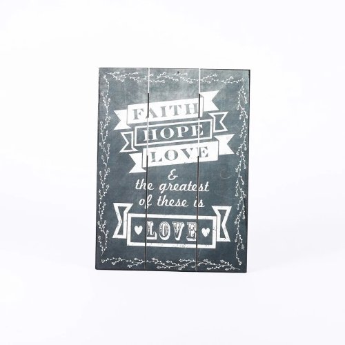 Faith, Hope, Love Chalk Print Wood Slat Wall Decor