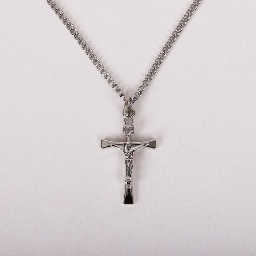 18" Sterling Silver Inscription Crucifix Necklace
