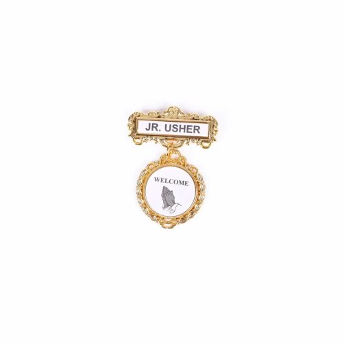 Badge Fancy Round Jr Usher Ethnic Praying Hands Pin
