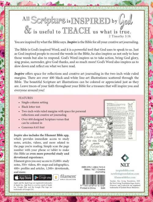 Inspire Bible NLT, Filament Enabled (Hardcover LeatherLike, Pink Peony)