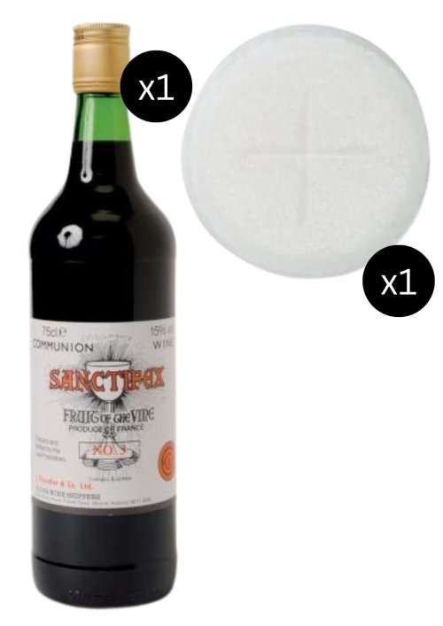 Communion Wine Red - Sanctifex No.3  & Pk 50 Priests Communion Wafers 2.75" Single Cross, Sealed Edge, White / Altar Bread