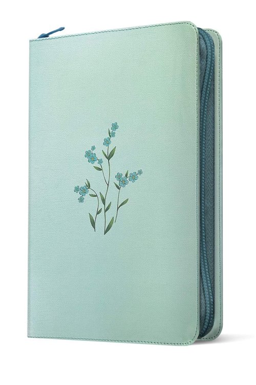 NLT Large Print Thinline Reference Zipper Bible, Filament Enabled (LeatherLike, Baby Blue Blossoms, Red Letter)