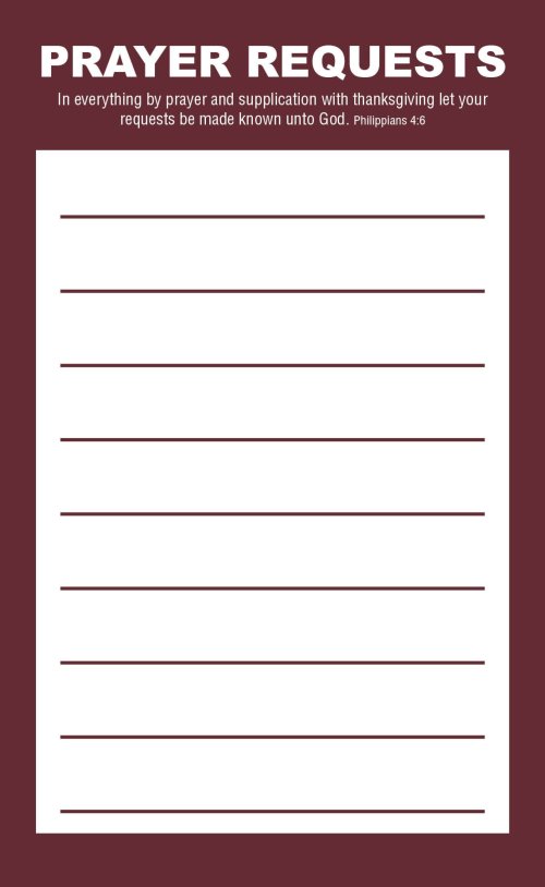 Prayer Request Card - Burgundy (Package of 50)