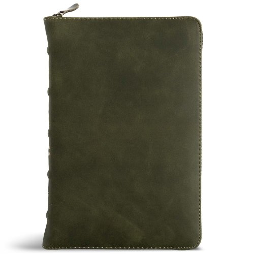 CSB Personal Size Bible, Holman Handcrafted Collection, Zipper Closure, Marbled Olive Premium Calfskin