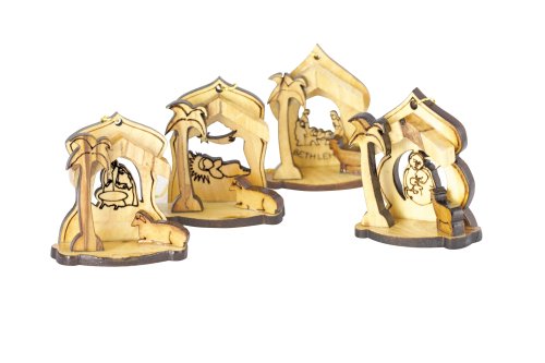 Olive Wood Nativity Christmas Tree Decorations (Set Of 4)