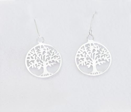 Tree Of Life Drop Earrings (Sterling Silver) - 15mm Diameter (H1394)