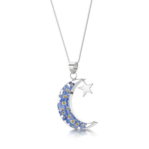 Forget Me Not Moon & Star Pendant & Adjustustable 18" Ster.Silver Chain (Fp24)
