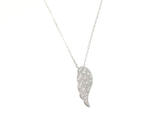 Silver Cubic Zirconia Angel Wing Pendant With Sterling Silver Necklace