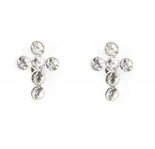 Sterling Silver White Crystal Cross Stud Earrings (R9245/W)