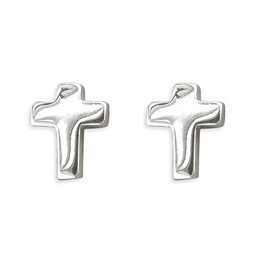 Sterling Silver Puff Cross Stud Earrings (H1097)