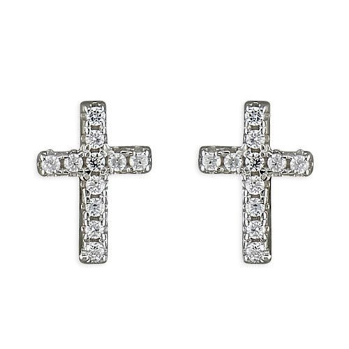 Sterling Silver Cubic Zirconia Cross Stud Earrings (H1564/C)