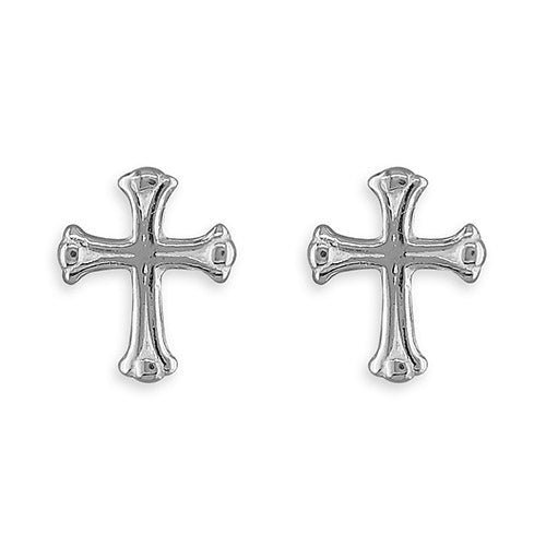 Sterling Silver Small Gothic Cross Stud Earrings (H1617)