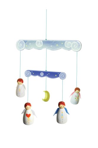 Hand-Painted 3D Wooden Angel Mobile (Ref: 930)