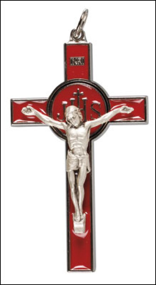 3" Red Enamel Metal Crucifix