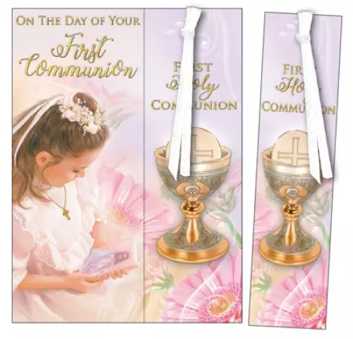 Girl's Communion Bookmark Card with Ribbon