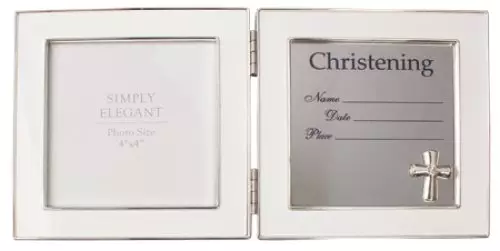 Cross Christening Silver Plated Metal Photo Frame