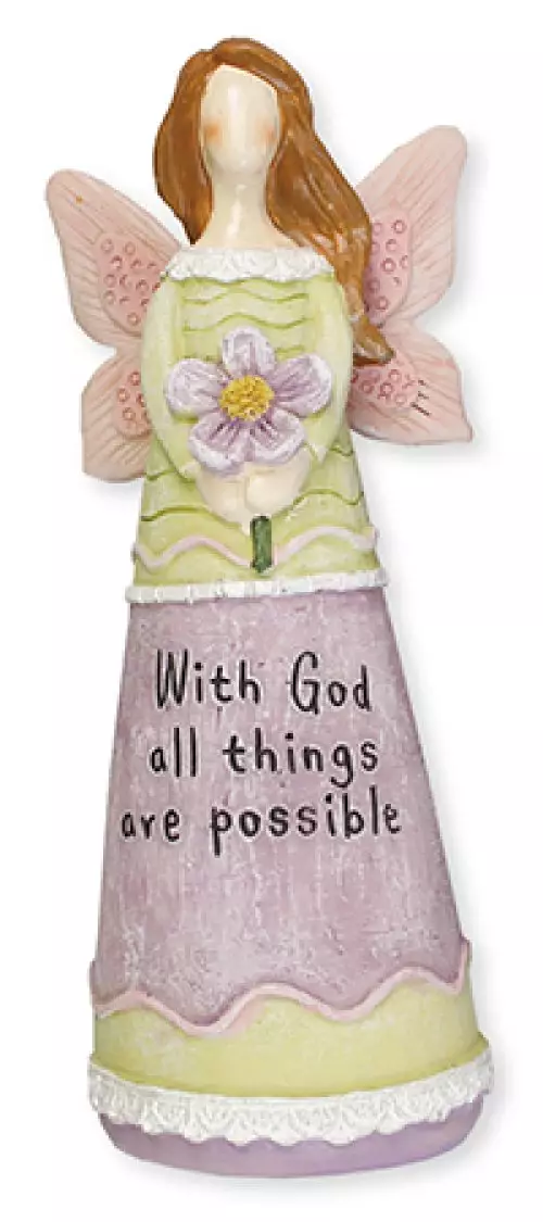 Resin 6 1/4 inch Message Angel/With God...