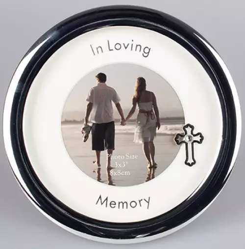 In Loving Memory Round with Cross Metal Photo Frame