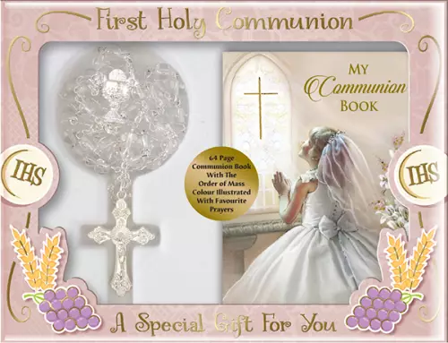 Communion Glass Rosary with Girl's Prayer Book