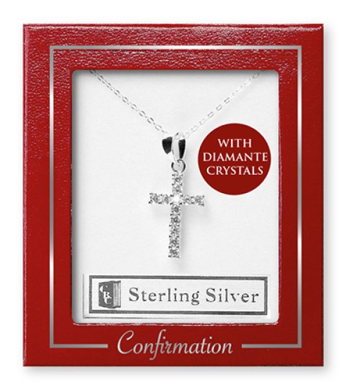 Diamante Crystal Cross Confirmation Silver Necklet