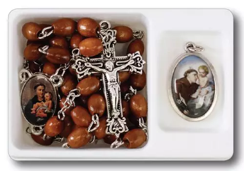 Wood Brown Rosary/Medal/St.Anthony