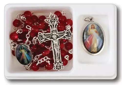 Acrylic Rosary/Red With Medal/D.Mercy