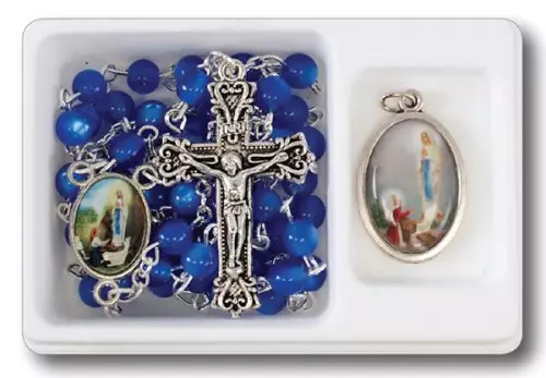 Lourdes Blue Acrylic Medal Rosary