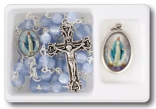 Acrylic Blue Rosary With Medal