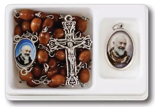 Wood Brown Rosary/Medal/Saint Pio