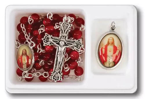 Acrylic Rosary/Red With Medal/Sacred Heart