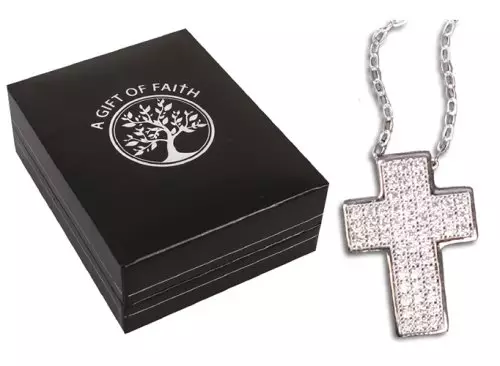 Diamond Cut Sterling Silver Cross & Chain/Gift Boxed