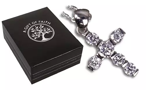 Sterling Silver Cross with Large Crystal Stones, Chain & Gift Boxed