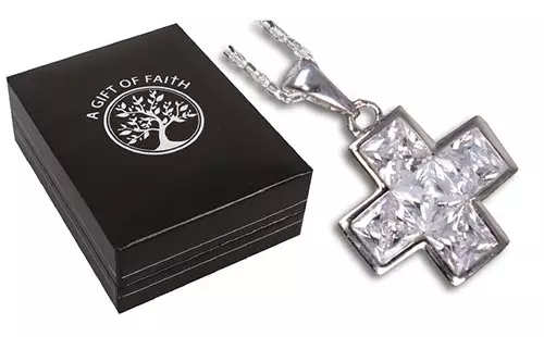 Sterling Silver Greek Cross with Crystal Stones, Chain & Gift Box