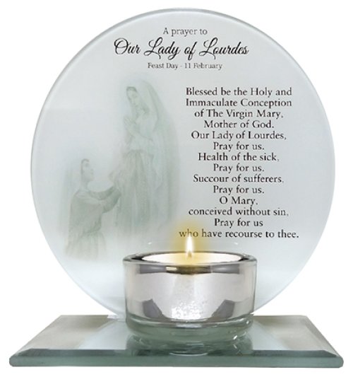 Our Lady Of Lourdes Glass Votive Light Holder