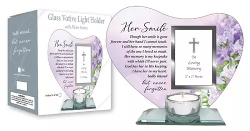 Glass Votive Light Holder/Photo Plaque/Her Smile