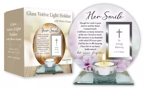 Glass Votive Light Holder/Photo Plaque/Her Smile