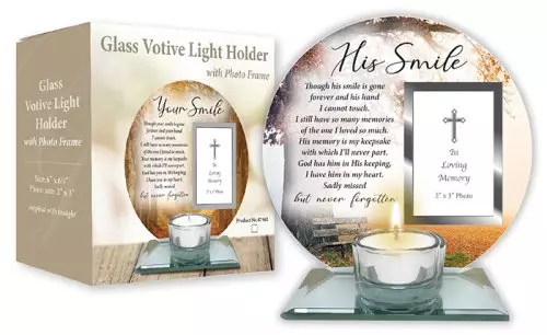 Glass Votive Light Holder/Photo Plaque/His Smile