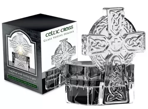 Glass Celtic Cross Tea Light Holder/Water Font