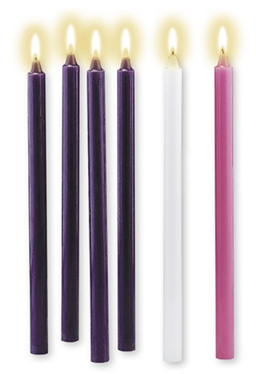 Purple, Pink & White Advent Candle Set - 15 inch x 1 1/8 inch