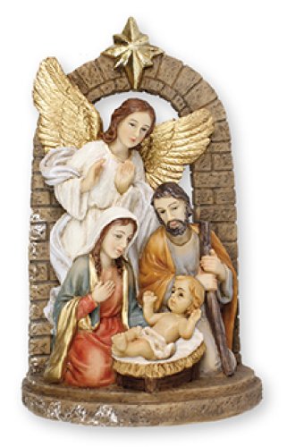 6" Resin Holy Family with Angel Nativity Set
