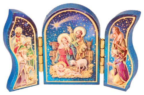 Wood Nativity Triptych Decoration