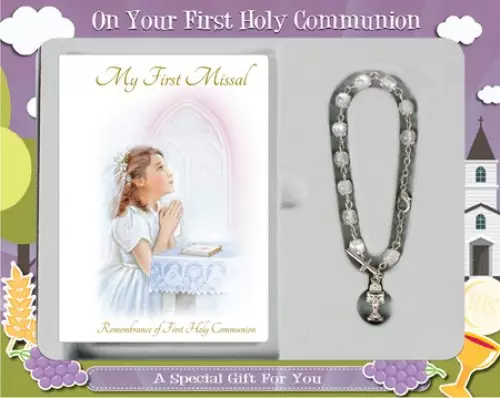 Girl's Communion Gift Set with Rosary Bracelet