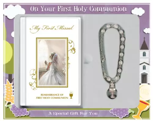 Girl's Communion Gift Set With Rosary Bracelet