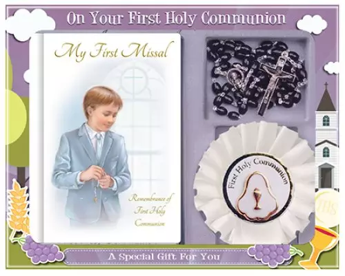 Boy's Black Rosary Communion Gift Set